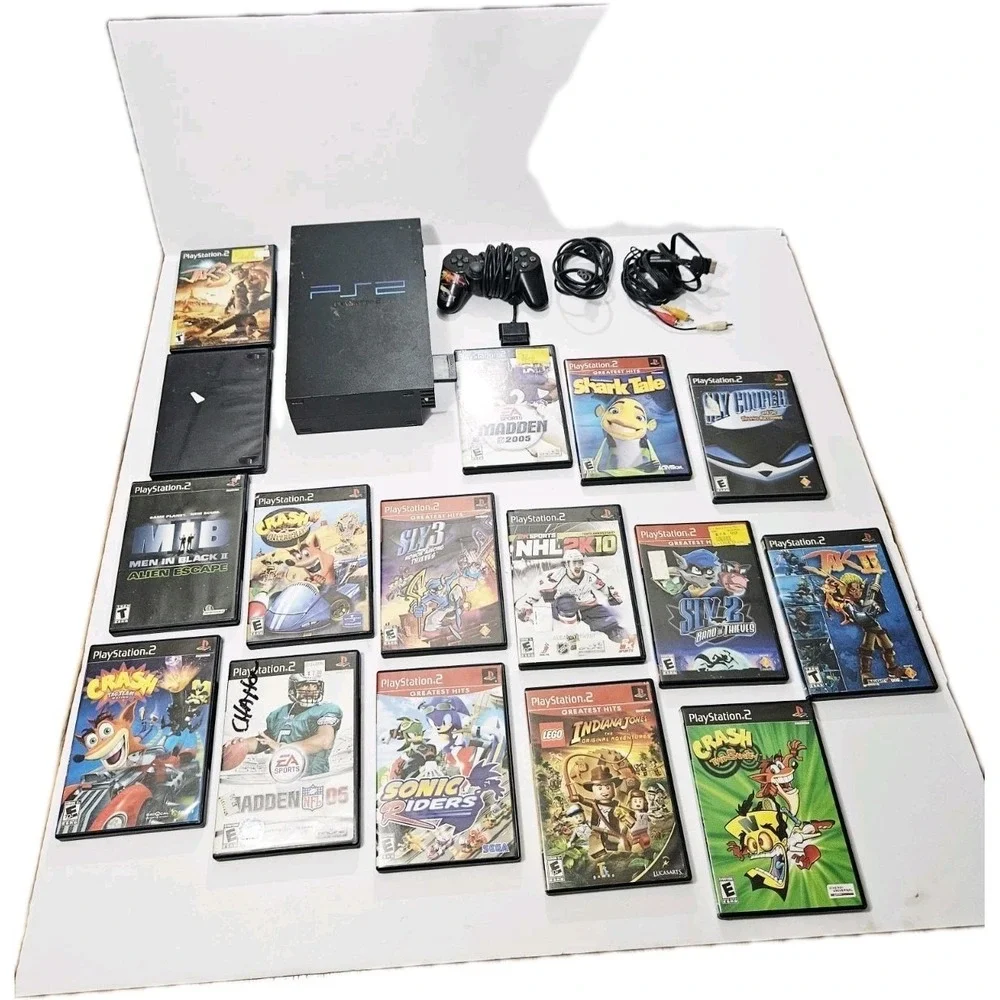 Sony PlayStation 2 Slim Console Bundle in Black with Multiple Game Titles